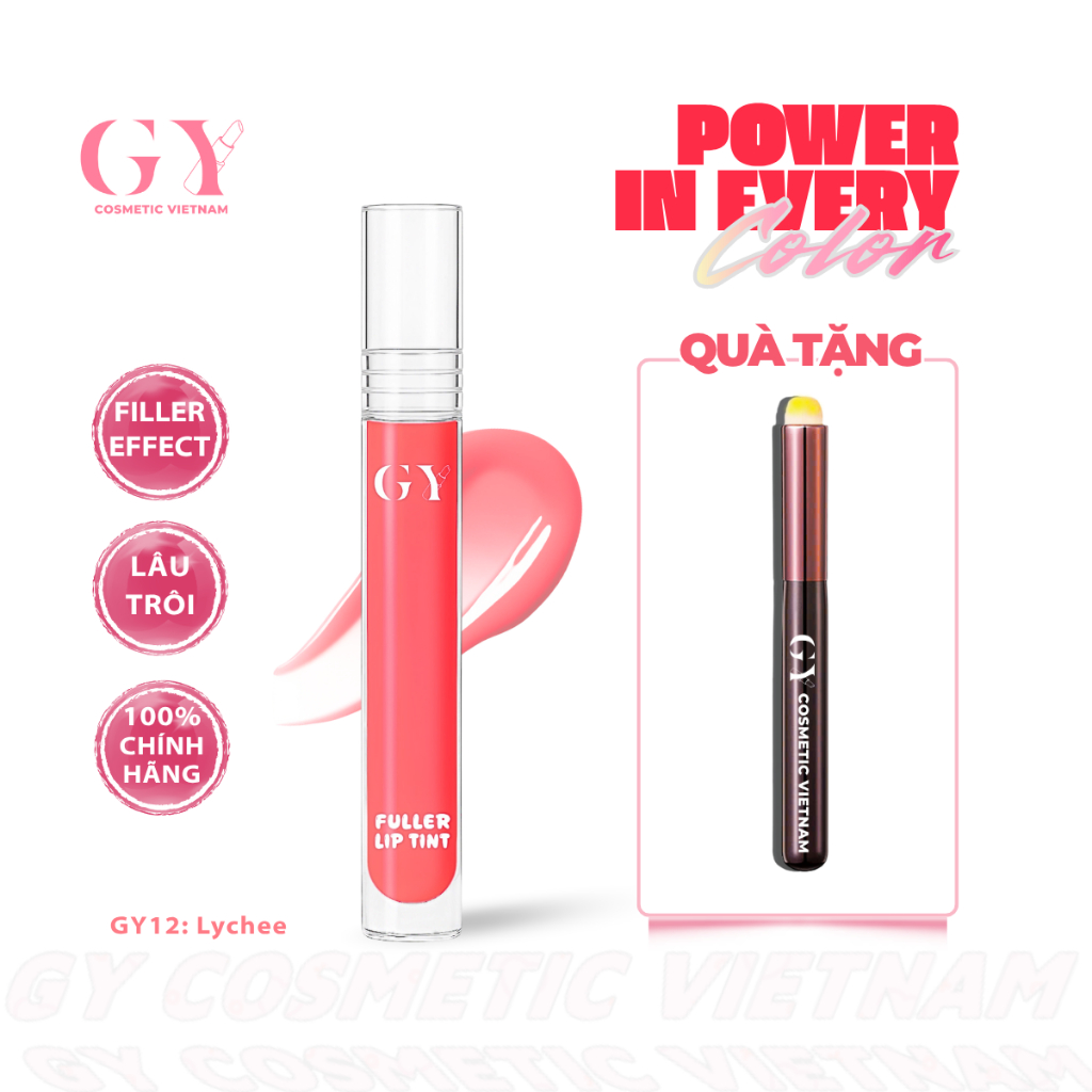 Son Lì Fuller Lip Tint 6ml, Filler Effect, Màu GY12 Lychee, Mịn Môi, Bám Lâu, Làm Đầy Rãnh Vân Môi, 