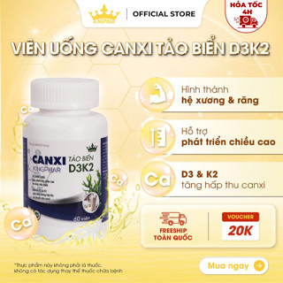 Viên uống KINGPHAR Canxi hữu cơ tảo biển D3K2 - Hộp 60 viên Hỗ trợ xương - răng chắc khỏe
