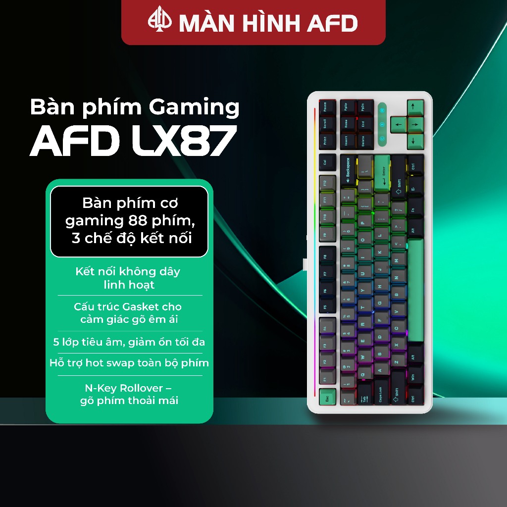 Bàn phím cơ AFD LX87 88 phím Led RGB 3 chế độ kết nối
