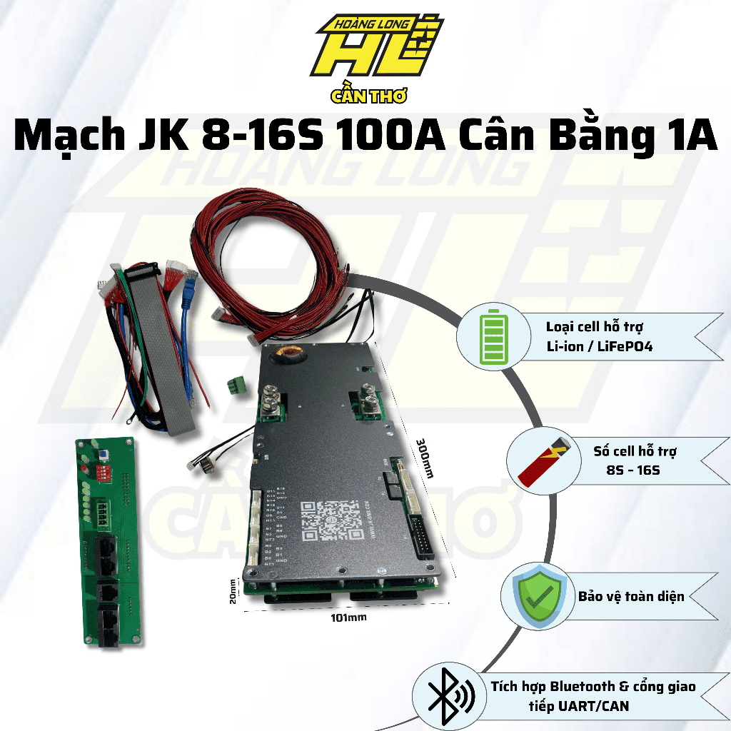 Mạch BMS JK 8S-16S 100A Cân Bằng Chủ Động 1A - Chuyên Pin Năng Lượng Mặt Trời