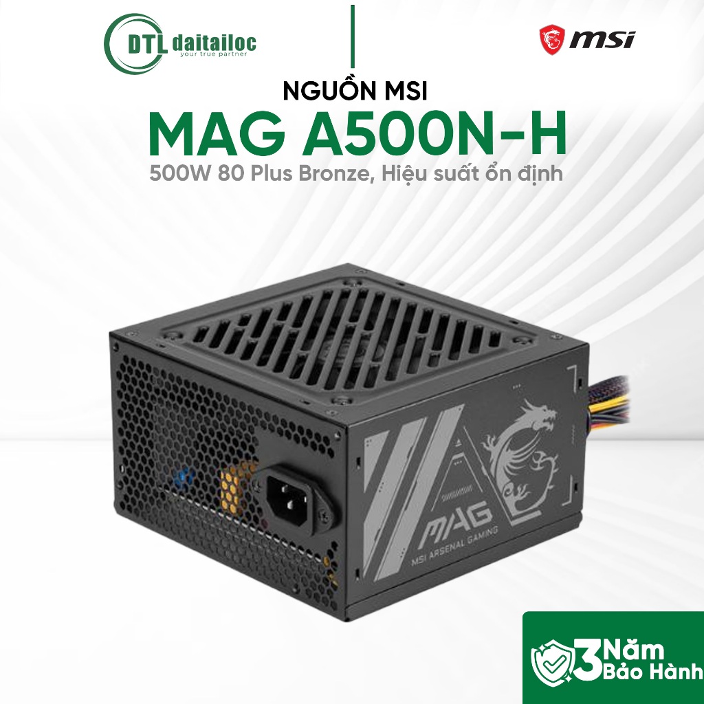 Nguồn MSI MAG A500N-H 500W 80 Plus Bronze, Hiệu suất ổn định | Chính Hãng | Bảo Hành 36 Tháng