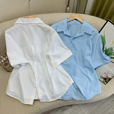 Áo Sơ Mi Nữ Bigsize Tay Ngắn Kiểu Xẻ Tà Lưng Phối Cúc Dễ Thương Mặc Đi Chơi Đi Học - AT10