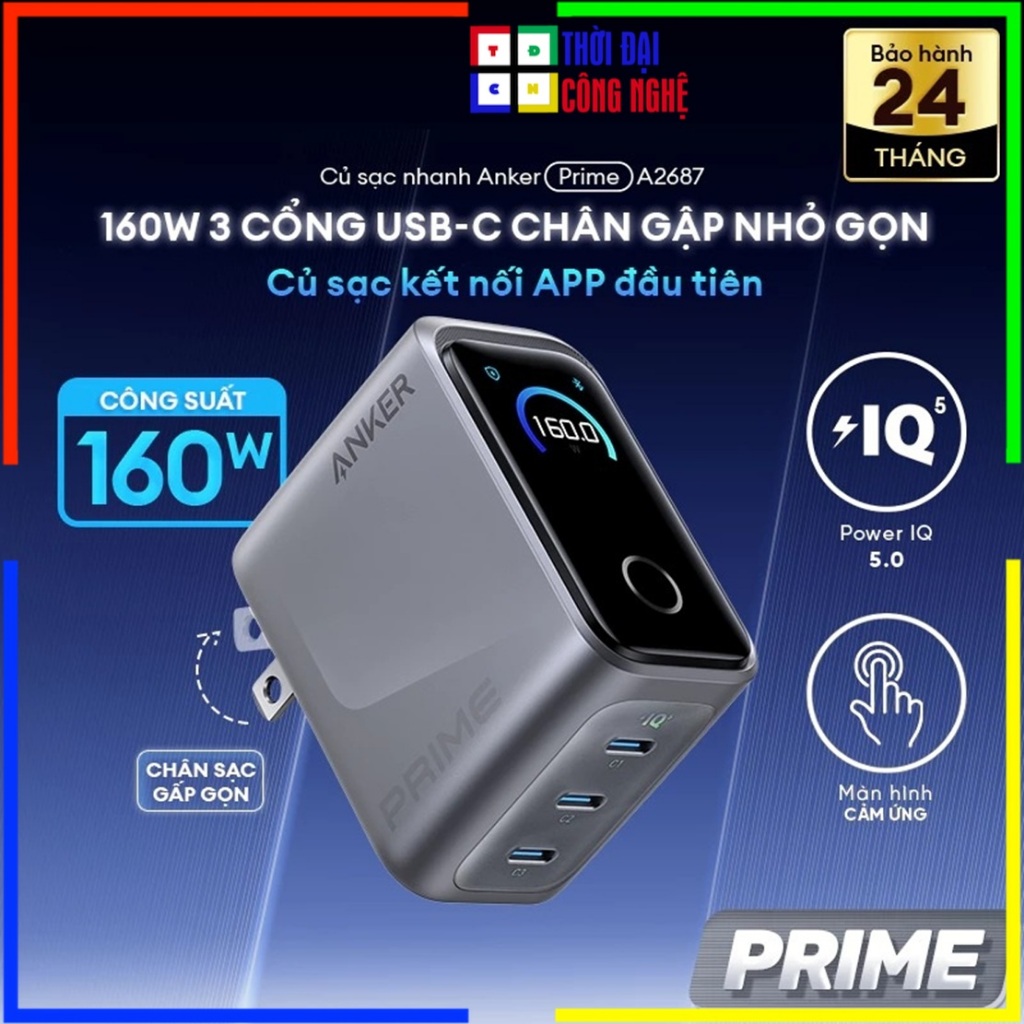 Sạc Nhanh Anker Prime 160W A2687 - 3 Cổng GaN Chính Hãng Viettel - Sạc Laptop, Điện Thoại- Bảo Hành 