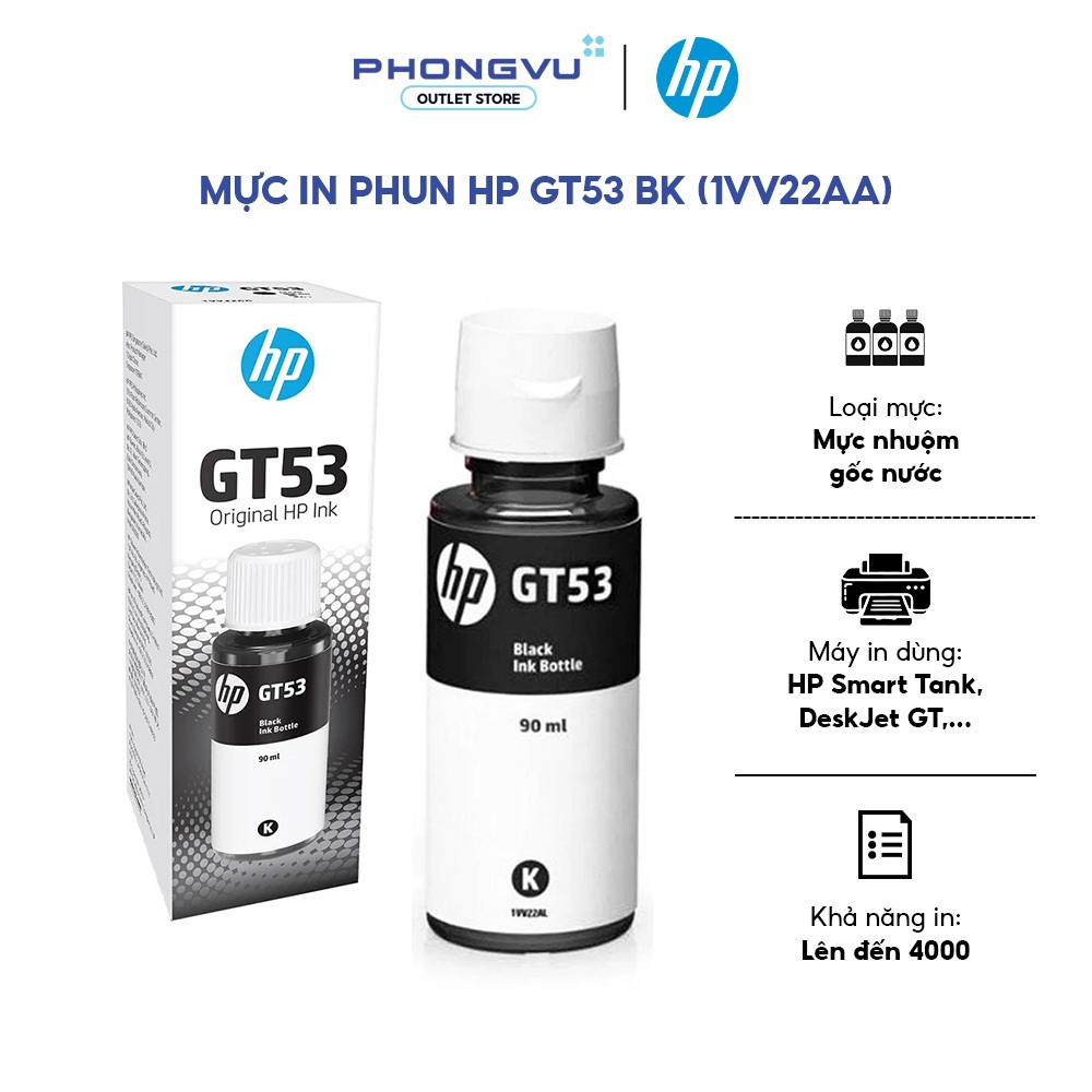 Mực in phun HP GT53 Black (1VV22AA) - Dung tích 90ml - In 4000 Trang - Chính hãng