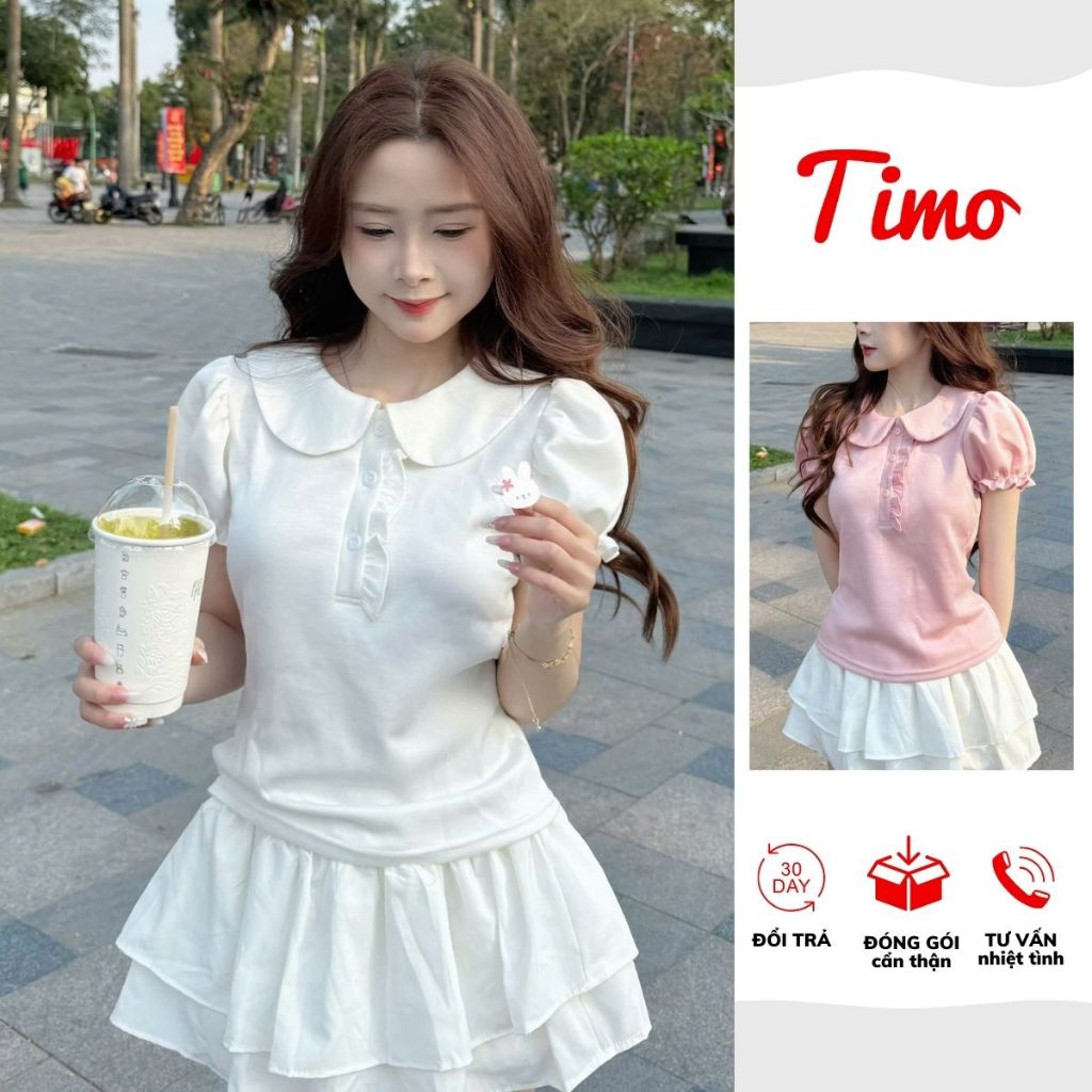 Áo thun nữ cổ sen tay phồng Hàn Quốc form ôm tôn dáng áo nữ thời trang dễ phối AOT115 | BigBuy360 - bigbuy360.vn