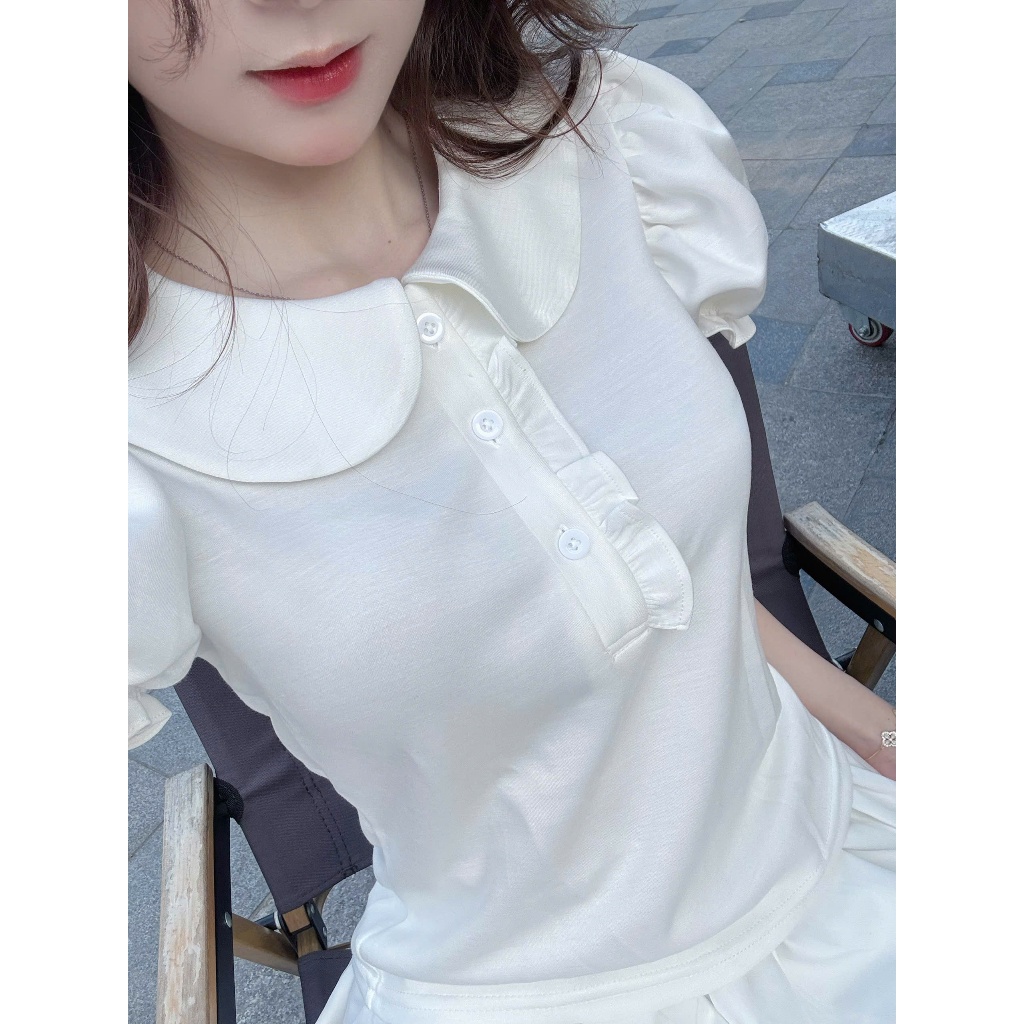 Áo thun nữ cổ sen tay phồng Hàn Quốc form ôm tôn dáng áo nữ thời trang dễ phối AOT115 | BigBuy360 - bigbuy360.vn