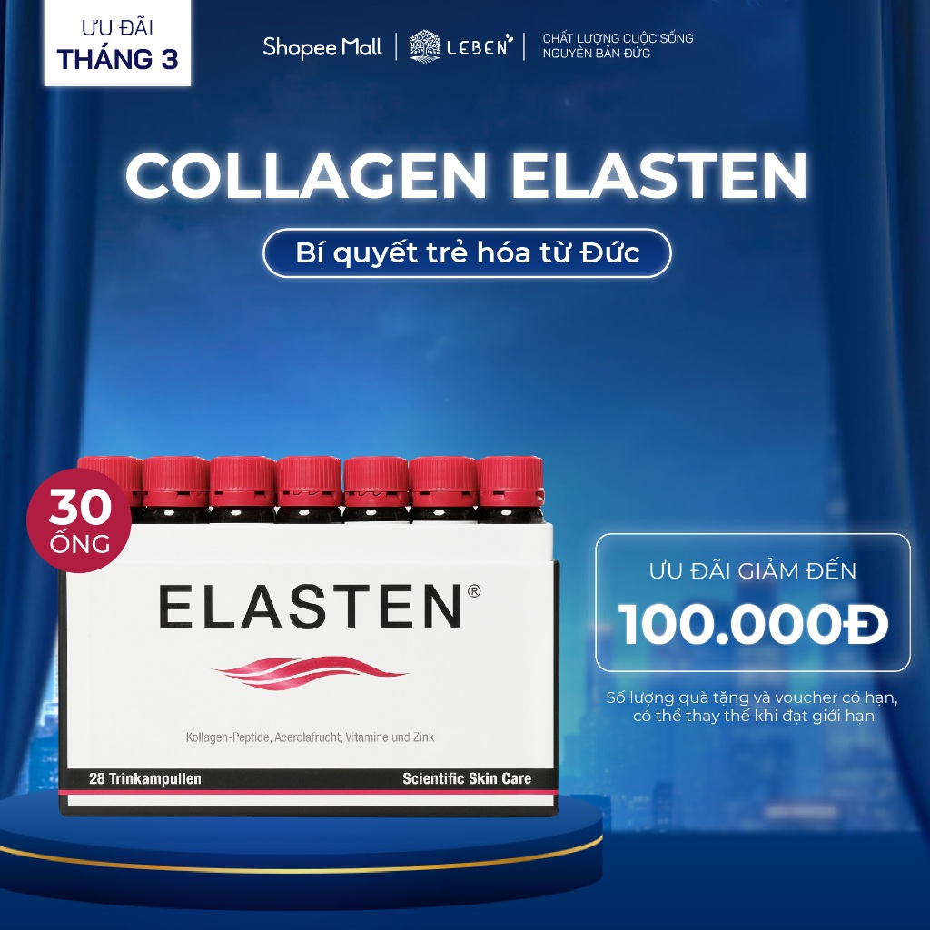 Collagen Elasten Giúp Da Căng Mịn, Chống Lão Hóa, Tóc Chắc Khỏe - Collagen Từ Đức 30 ống x 25ml | Le