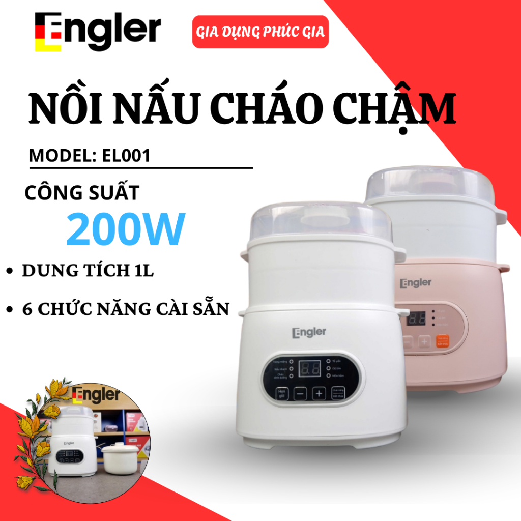Nồi Nấu Cháo Chậm Engler EL001 6 Chức Năng Nấu Tiện Lợi Tiết Kiệm Thời Gian, An Toàn Cho Sức Khỏe - Gia Dụng Phúc Gia