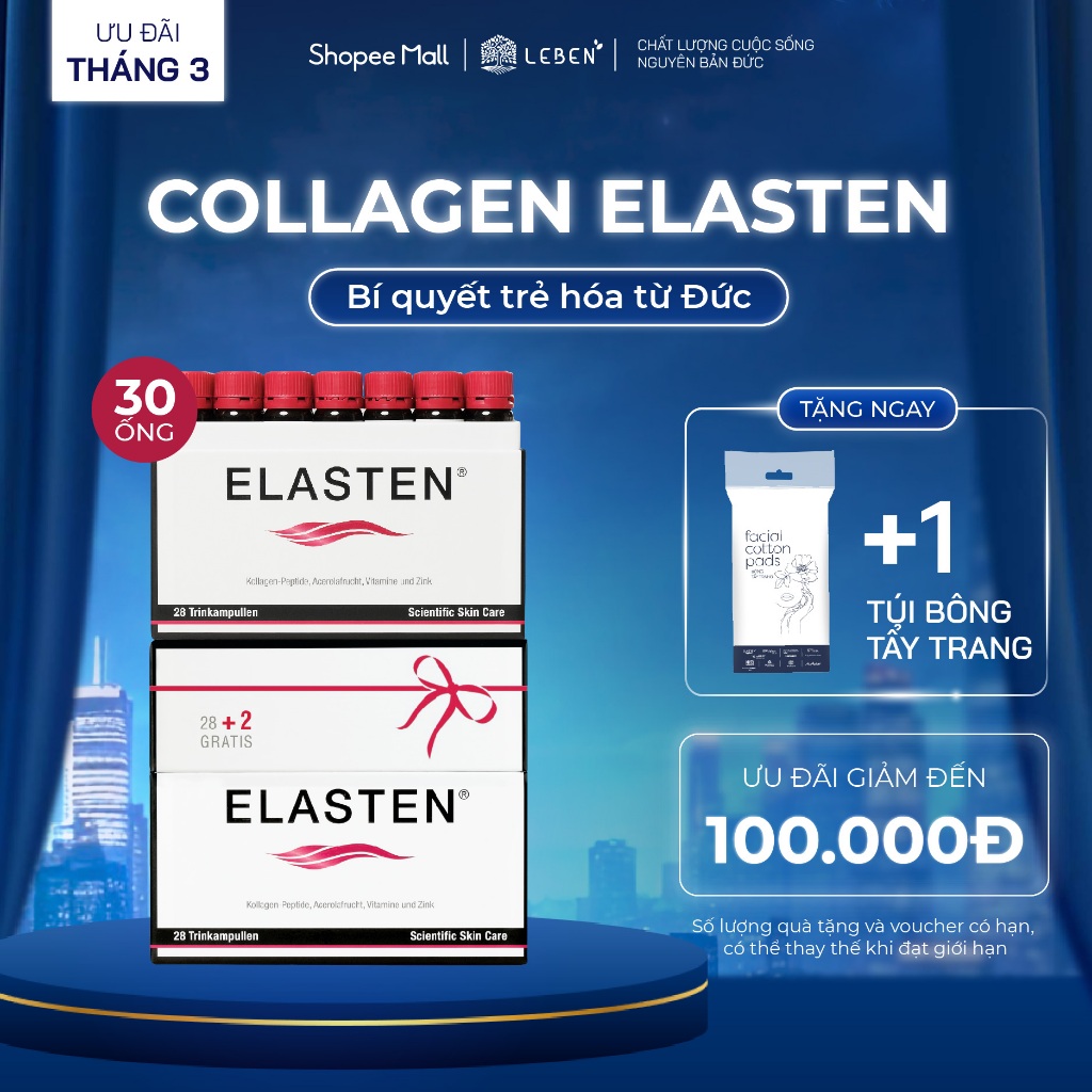 Bộ 2 Hộp Collagen Elasten Giúp Da Căng Mịn, Chống Lão Hóa, Tóc Chắc Khỏe - Collagen Tại Đức | Leben 