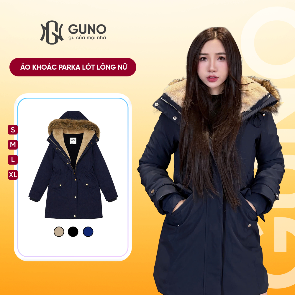 Áo Parka Dáng Dài GUNO – Lót Lông Mịn, Chống Gió, Giữ Nhiệt Tốt, Có Mũ, Túi Hộp Tiện Lợi 25AG145
