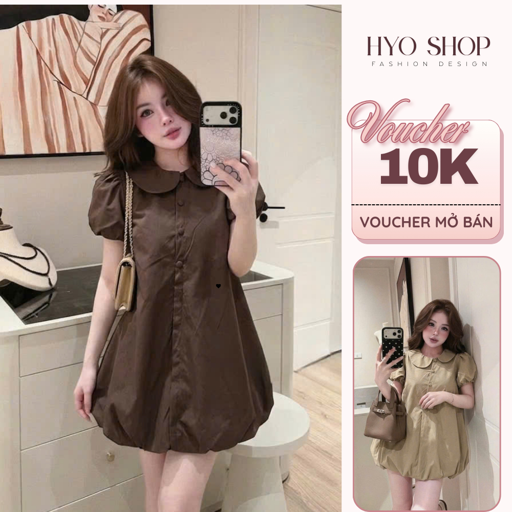 Váy babydoll nữ cổ sen tay bồng dáng bí xoè ngắn tiểu thư - HYO SHOP