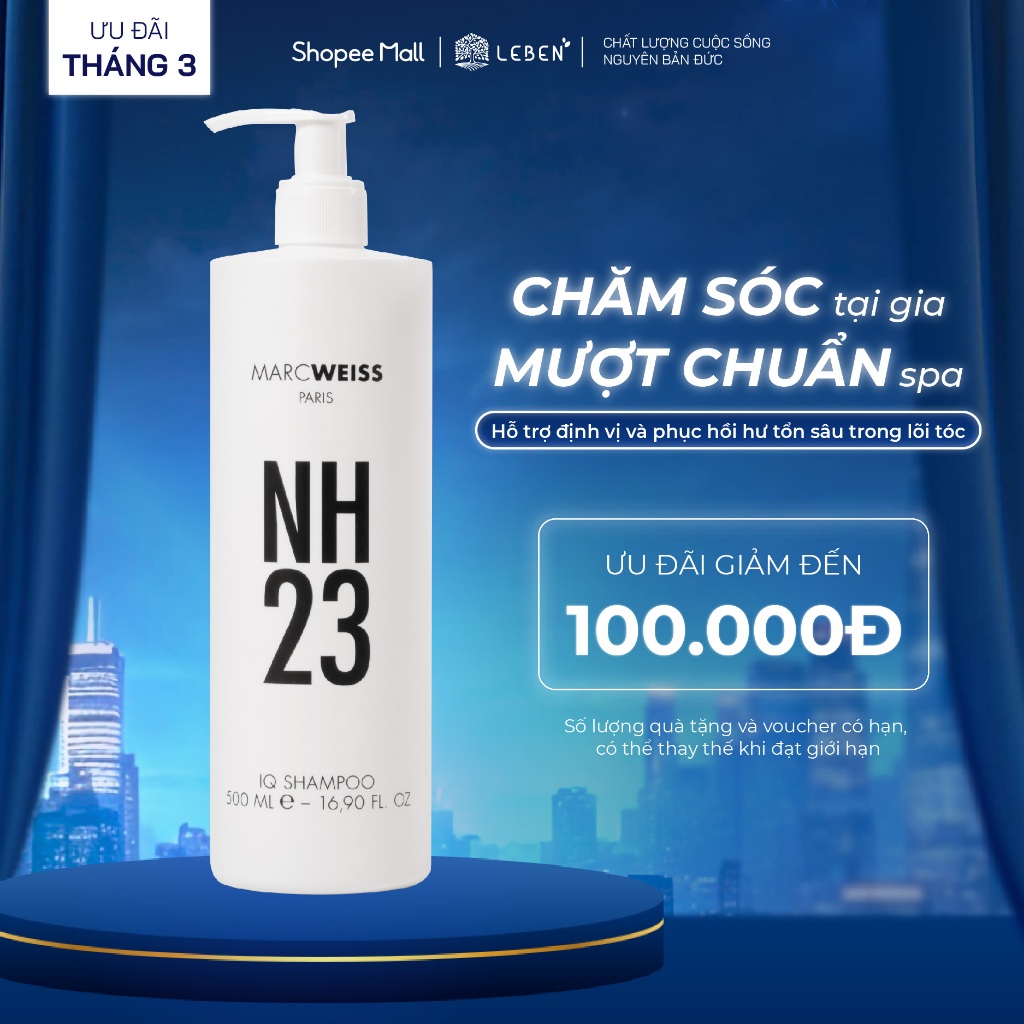 Dầu gội NH23 IQ SHAMPOO 500ml Công Nghệ Protein Complex Phục Hồi Tóc Hư Tổn Sau 23s | Leben Việt Nam