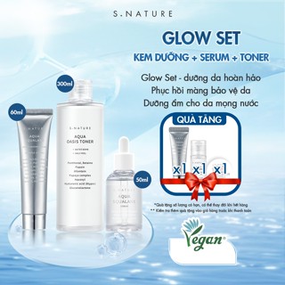 COMBO Bộ Ba S.Nature Glow Aqua Oasis Toner 300ml & Aqua Squalane Moisturizing Cream 60ml & Aqua Squalane Serum 50ml