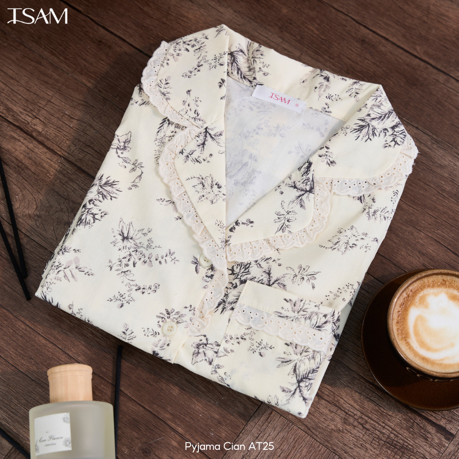 Bộ mặc nhà pyjama nữ TSAM Cian AT25 Chất thô cao cấp mềm mại thấm hút thoáng khí Set dài tay quần dà
