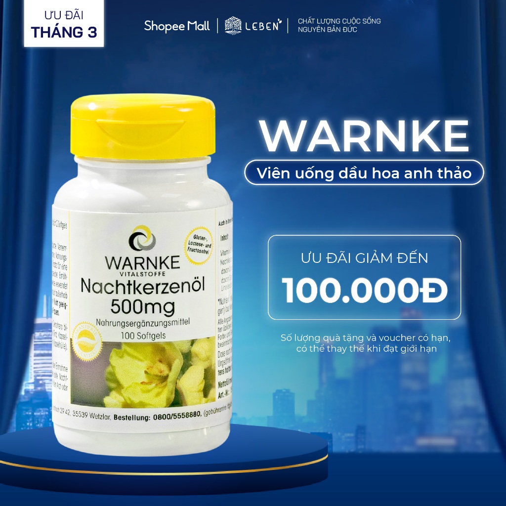 Hoa Anh Thảo Hỗ Trợ Điều Hòa Nội Tiết Tố Warnke Nachtkerzenöl 500mg 100 Viên/Lọ | Leben Việt Nam