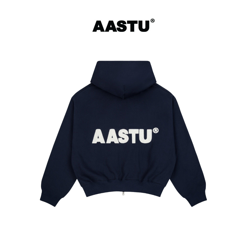 Aa stu - Áo Hoodie Aastu Logo Hoodie Zip Form Boxy Vải Cotton 100% Local Brand Unisex / Xanh Navy