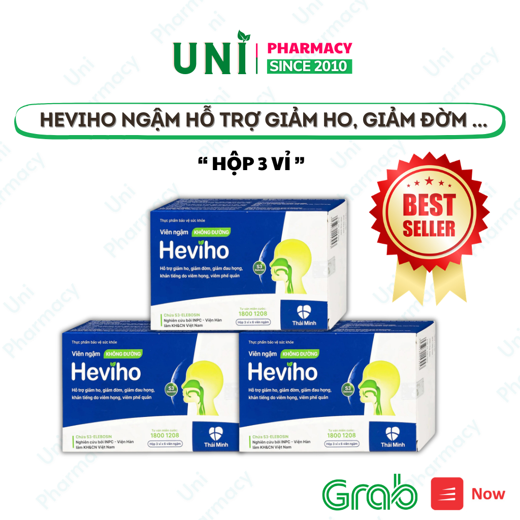 (Chính Hãng) Viên Ngậm Heviho KHÔNG ĐƯỜNG - Hỗ Trợ Giảm Đau Rát Họng (Hộp 18 Viên)