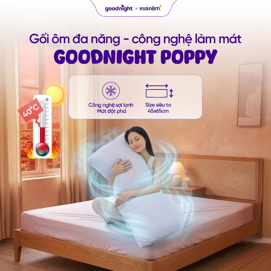 [ĐƠN 500K TẶNG VỎ GỐI]Combo vỏ gối ôm và ruột gối ôm lạnh Goodnight Poppy 45x120cm, Vỏ Gối Ôm Thun Lạnh, Vỏ gối lạnh | BigBuy360 - bigbuy360.vn