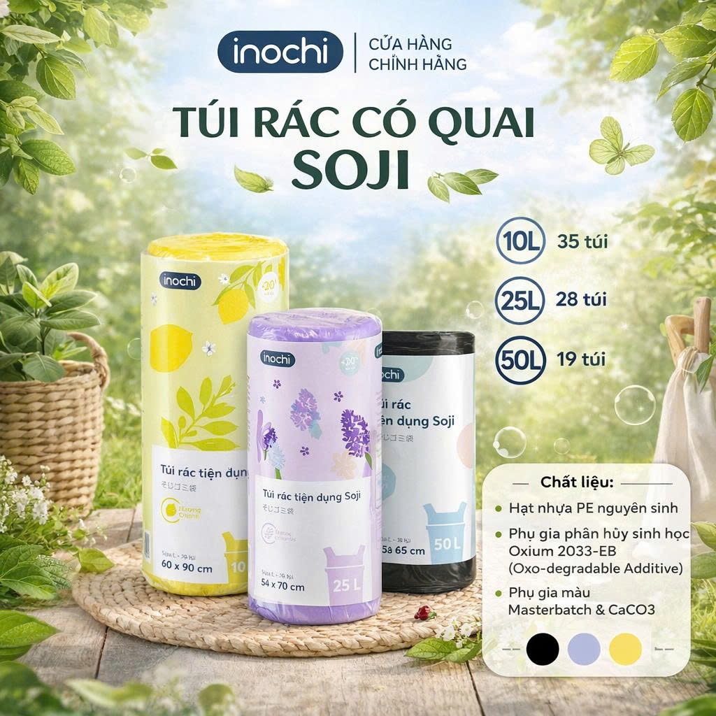 Túi rác tiện dụng Inochi - Soji màu Đen và loại có hương thơm size 10L, 25L, 50L
