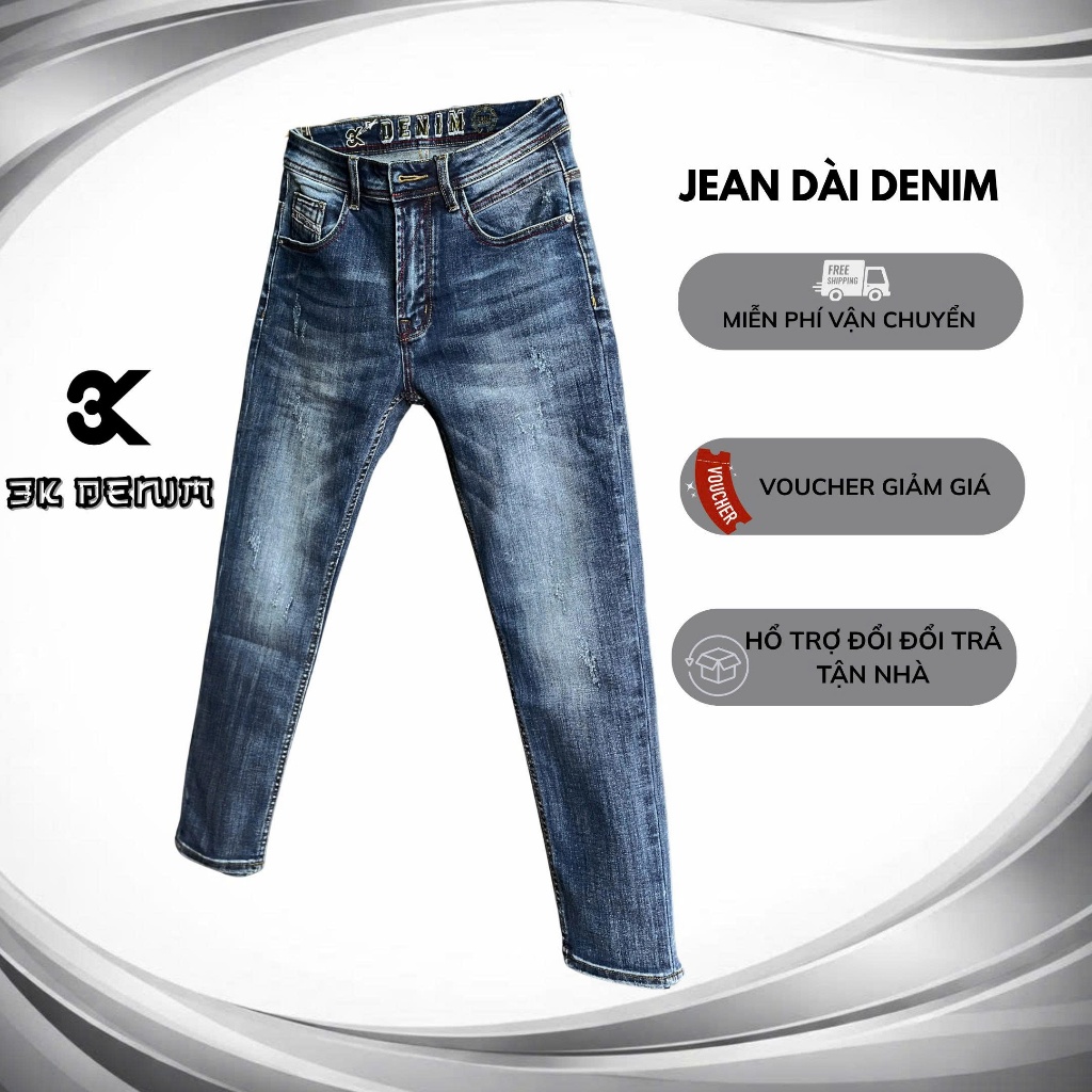 [3K DENIM]Quần Jean Denim Guangzhou J4039-3K1523 Màu Xanh Was Thêu Lưng Xanh Lá Mẫu Mới
