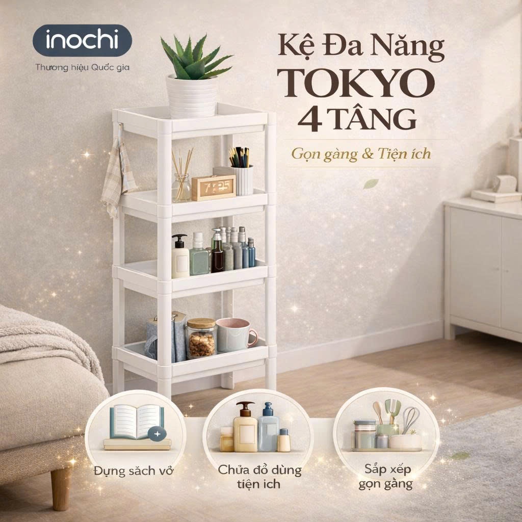 Kệ để đồ đa năng 2,3,4 tầng Inochi Nhựa Dùng Để Đựng Gia Vị Nhà Bếp, Đồ Phòng Ngủ
