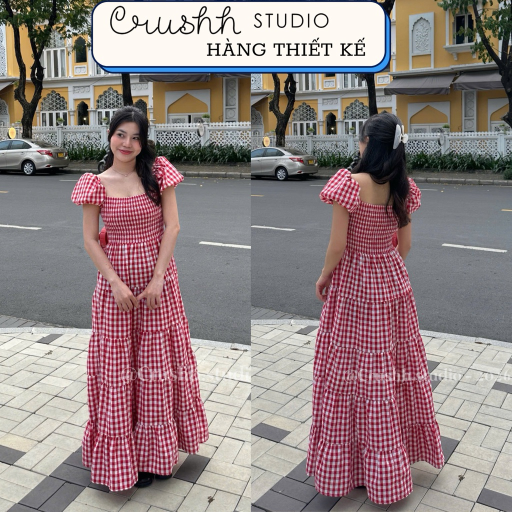 [CRUSHH STUDIO - HÀNG THIẾT KẾ] PAMELA DRESS - Đầm nhún ngực caro đỏ