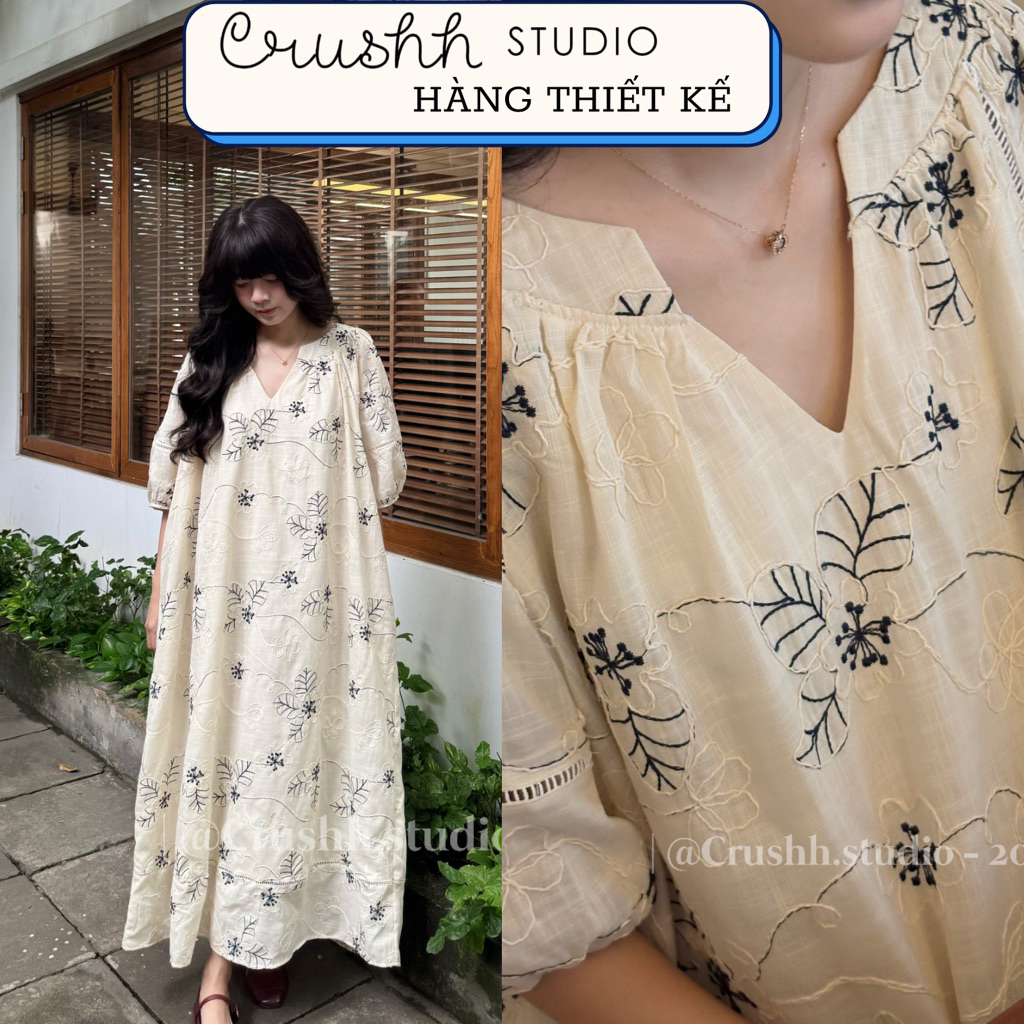[HÀNG THIẾT KẾ] Elora Dress - Đầm Linen Thêu Hoa dáng dài