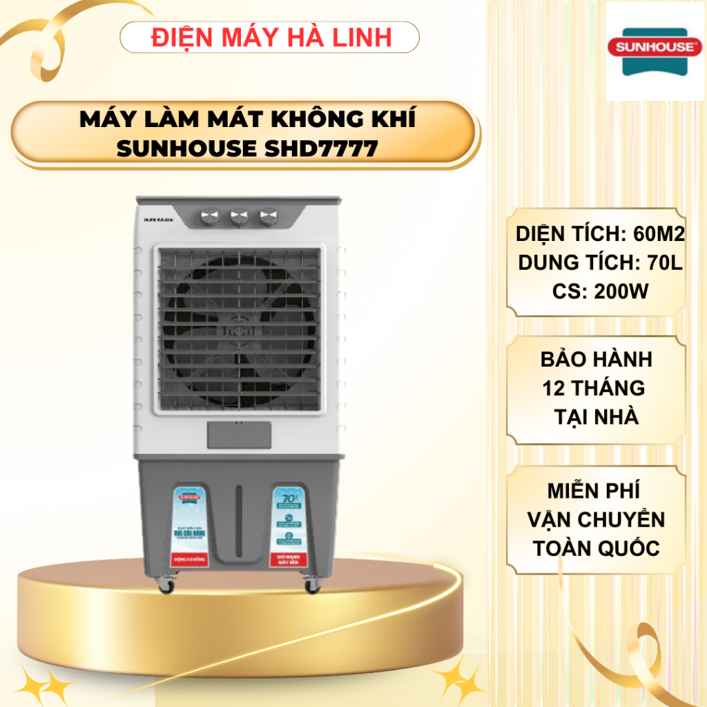 Máy làm mát không khí Sunhouse SHD7777, Lưu lượng gió 4800m3/h, Dung tích 70 Lít, Bảo hành 1 năm