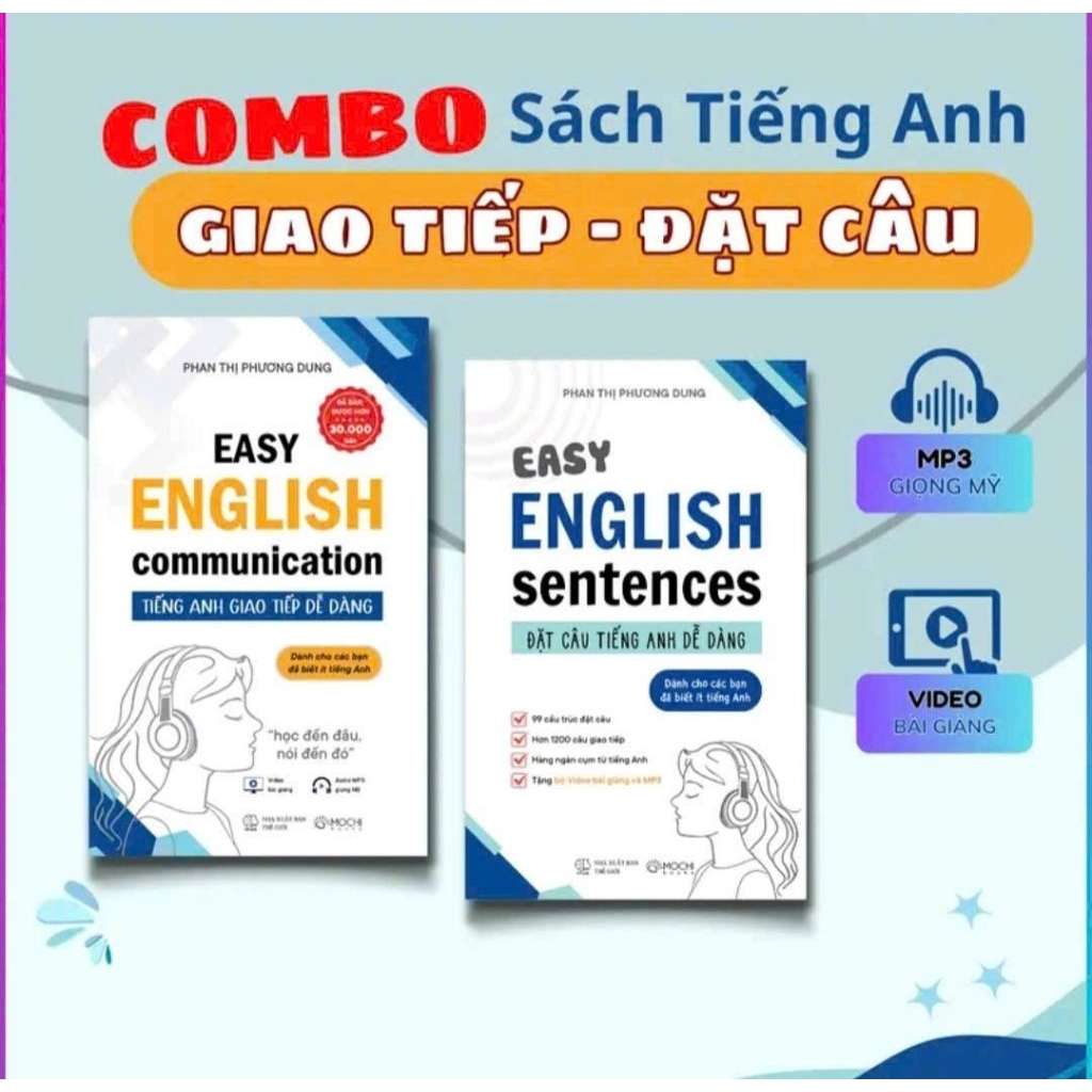 Bộ 2 Cuốn Easy English Communication Tiếng Anh Giao Tiếp Dễ Dàng & Easy English Sentences Đặt Câu Ti