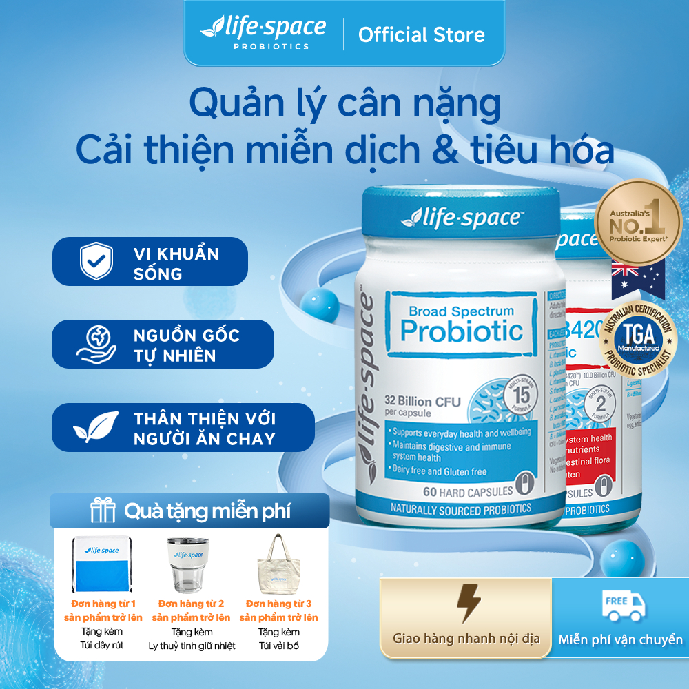 Bộ giảm cân Life Space Probiotic B420 và Adult Broad Spectrum hỗ trợ trao đổi chất quản lý cân nặng 