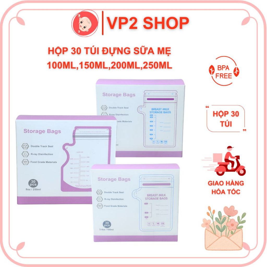 Hộp 30 Túi Trữ Sữa Mẹ Có Vòi Rót Thông Minh 100ML 150ML 200ML 250ML– Chống Rò…