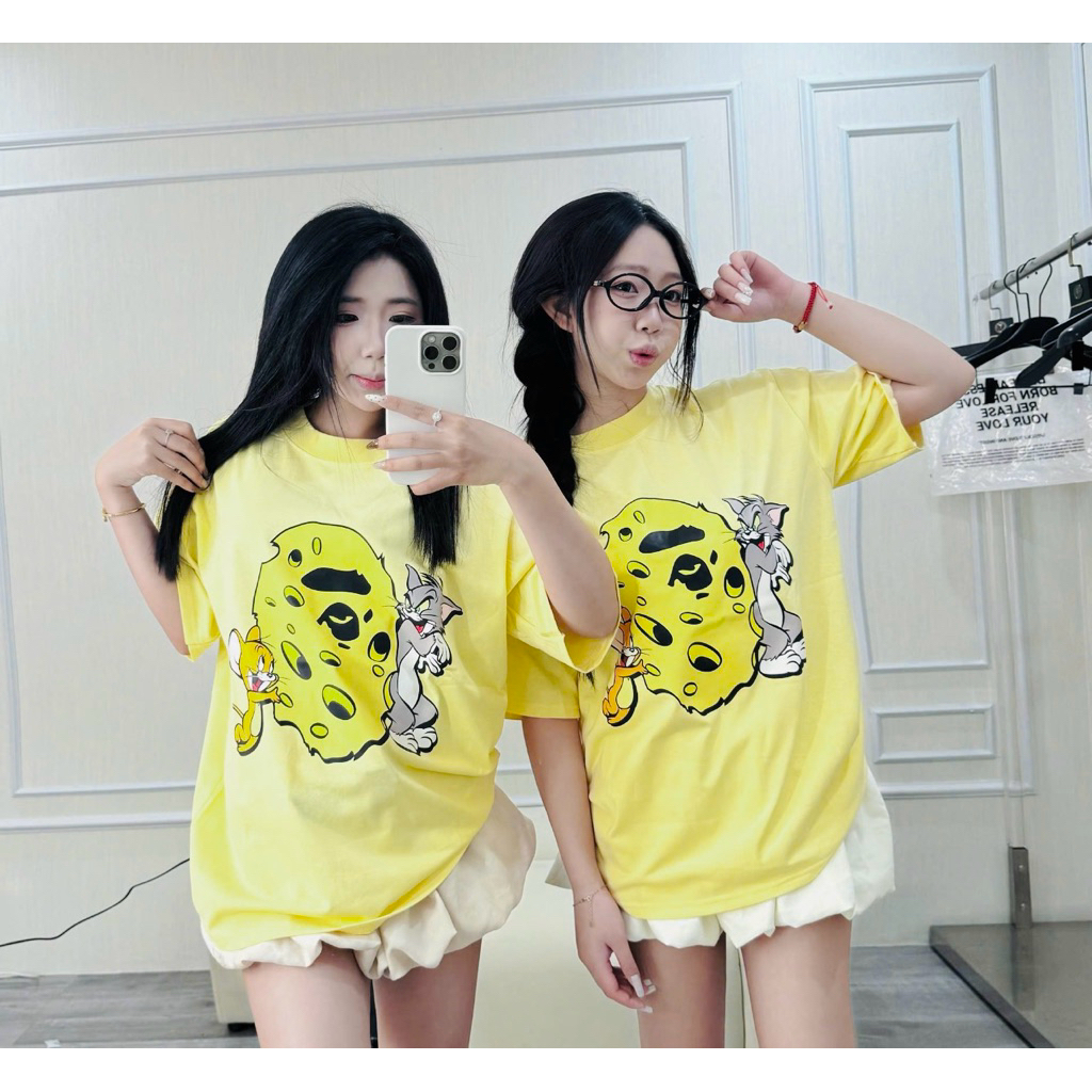 Áo thun cotton in hình Tom and Jerry phô mai (QC)