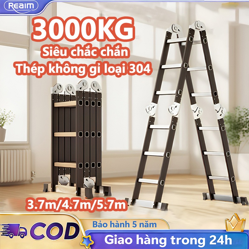 Thang gấp gọn 4 đoạn Thang Nhôm Xếp Gấp Gọn Gia Đình Chữ M Thang gấp đa năng Tải trọng 200 kg