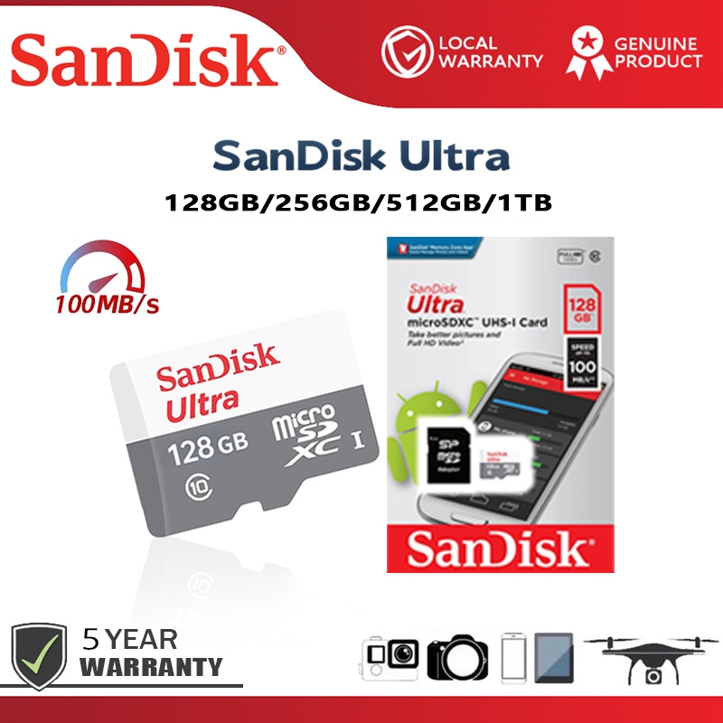 Sandisk Thẻ 128GB/256GB/512GB/1TB – Thẻ Nhớ MicroSDXC V30 A1 100MB/s Chính Hãng, Quay Video 4K, Tốc Độ Cao