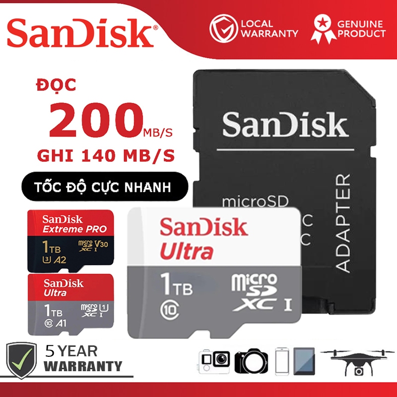 Thẻ nhớ MicroSDHC MicroSDxC Sandisk Ultra 16GB/32GB/64GB/128GB Class 10 upto 100MB/s Bảo hành 5 năm