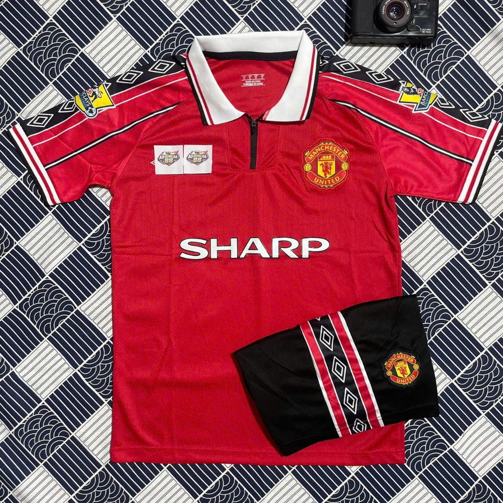 Bộ quần áo bóng đá CLB MU RETRO 1998 quần có túi - CHUẨN MẪU THI ĐẤU