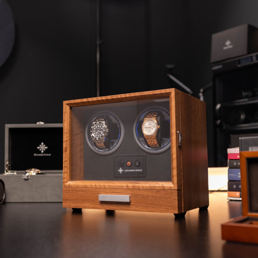 Hộp xoay đồng hồ cơ Alexander Ferros 2 ngăn động cơ Mabuchi cao cấp