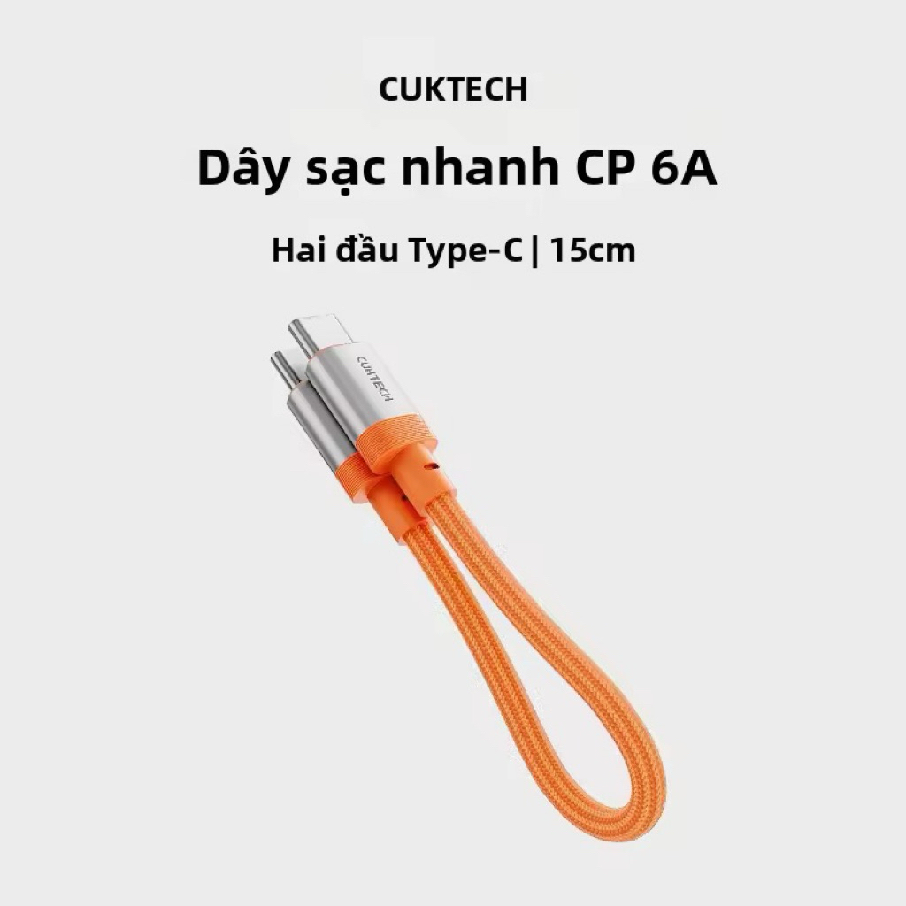 Cáp Sạc Ngắn CUKTECH 15cm Từ Tính Type-C to Type-C Hỗ Trợ Sạc Nhanh 6A 120W Bọc Dù Siêu Bền