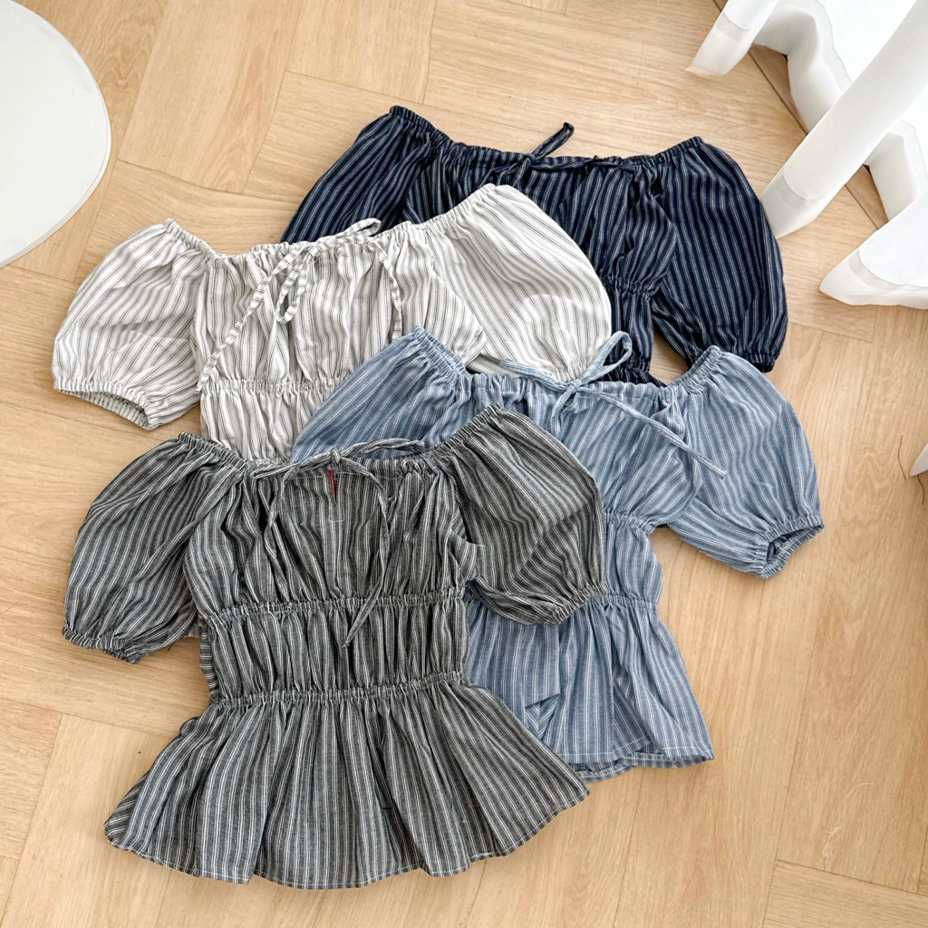 Áo Kiểu Cổ Vuông Babydoll Tay Phồng Linen Thắt Dây Ngực Bo Chun, Áo Nữ Ngắn Tay | BigBuy360 - bigbuy360.vn