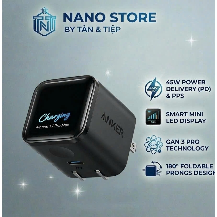 Anker Nano Smart 45w - có màn hình - GAN PD/PPS2.0QC A121D