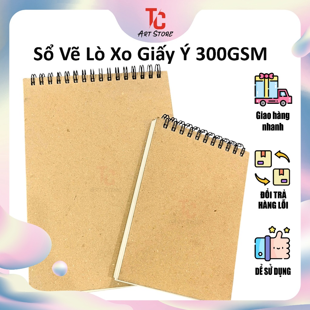 Sổ Vẽ Lò Xo Giấy Ý Cao Cấp 200gsm & 300gsm - Size A5/A6 Chuyên Dụng Cho Watercolor, Sketch