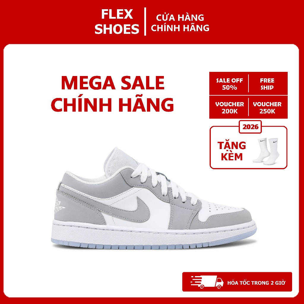 Giày thể thao Jd1 Low cho nam nữ cổ thấp White Wolf Grey màu xám trắng FLEX SHOES