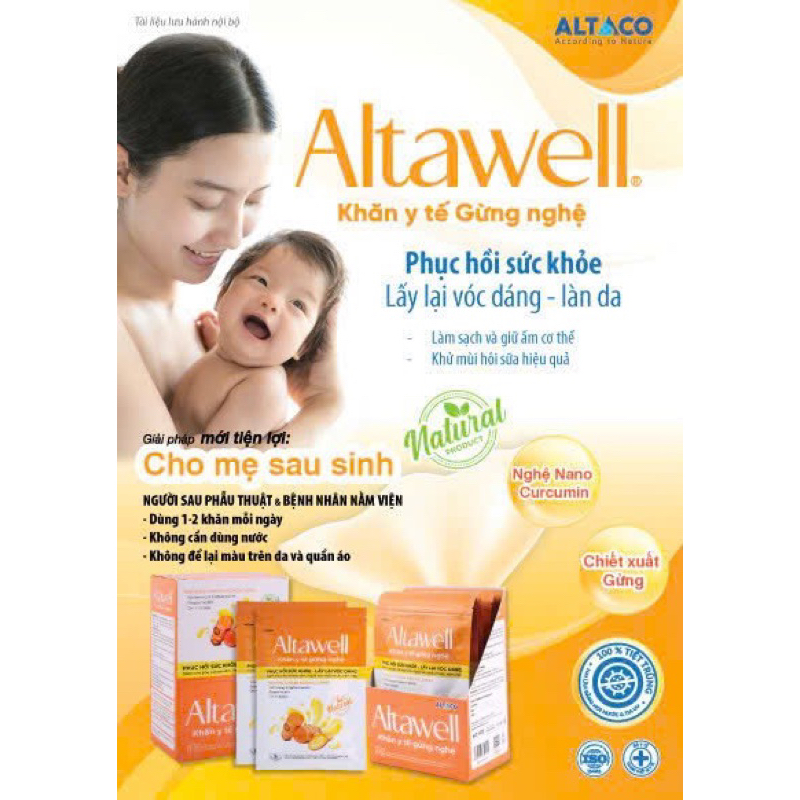 Combo Đi Sinh Altawell Khăn Y Tế Gừng Nghệ & Khăn Vệ Sinh Phụ Nữ - Hỗ Trợ Làm Sạch, Khử Mùi, Lành Tí