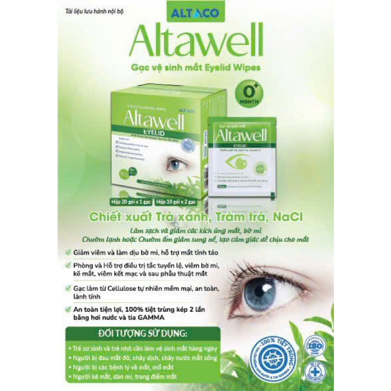 Gạc vệ sinh mắt Altawell Eyelid làm sạch , giảm viêm với chiết xuất trà xanh