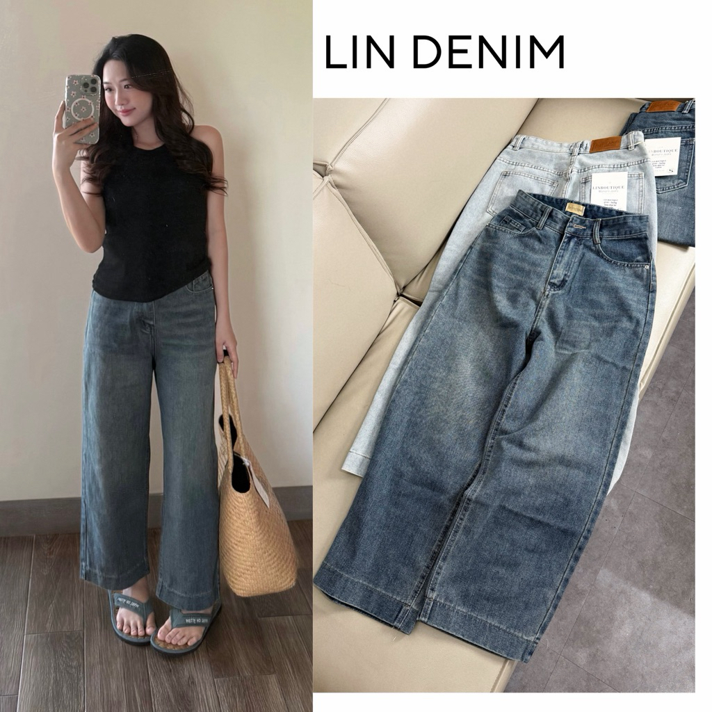 [Q101] [90cm] Quần jean suông nữ dáng lửng 90cm lai gập dành cho nấm lùn