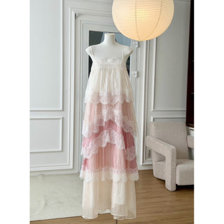váy maxi tơ phối ren nhiều tầng QuinC maxi