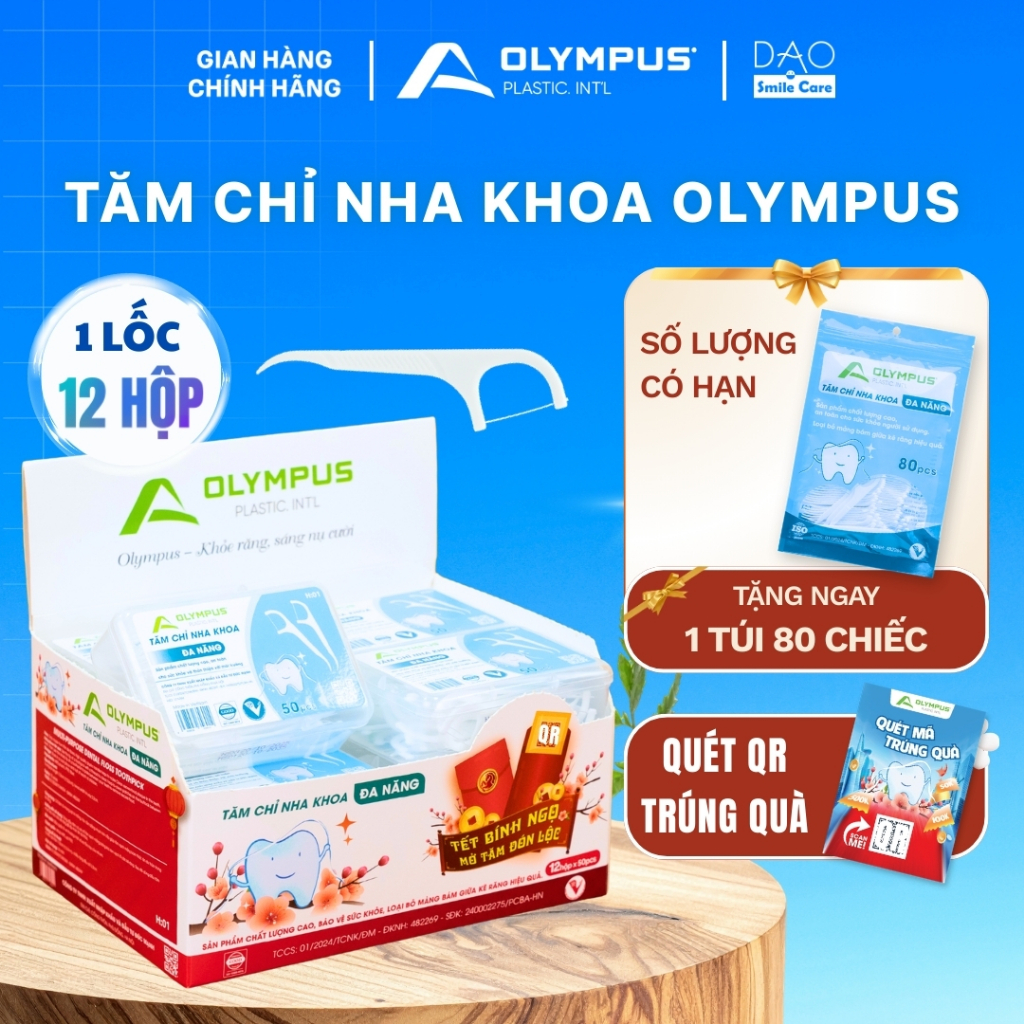 Tăm chỉ nha khoa Olympus 12 hộp tặng 1 Túi tổng 680 chiếc, Tăm chỉ loại 1, hàng chính hãng Việt Nam