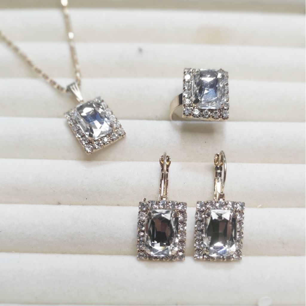 <Andy Shop > Bộ trang sức giả kim cương lấp lánh