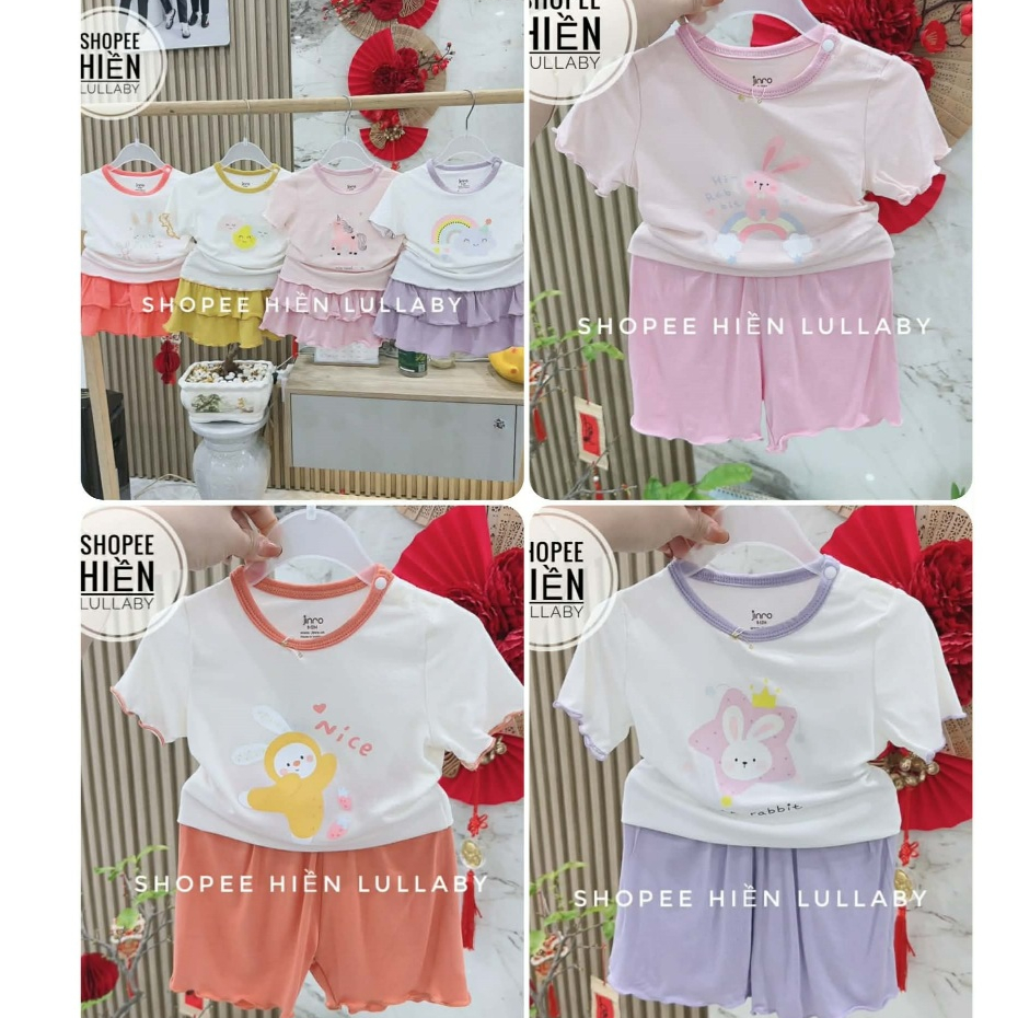 [Jinro/Chính Hãng] Bộ cộc tay Jinro kẻ nhún phối cánh tiên chất petti cho bé gái