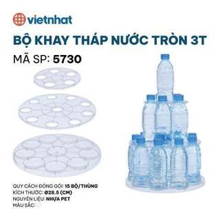 Bộ khay xếp tháp nước vuông 3 tầng nhựa VIỆT NHẬT - Trong suốt, trưng bày nước cúng bàn thờ - 5729
